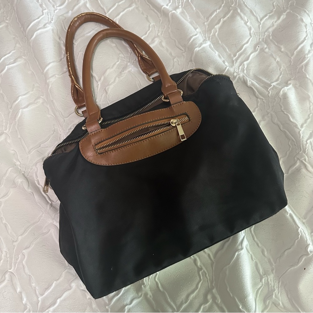 Black Handbag with Brown Faux Leather Accents